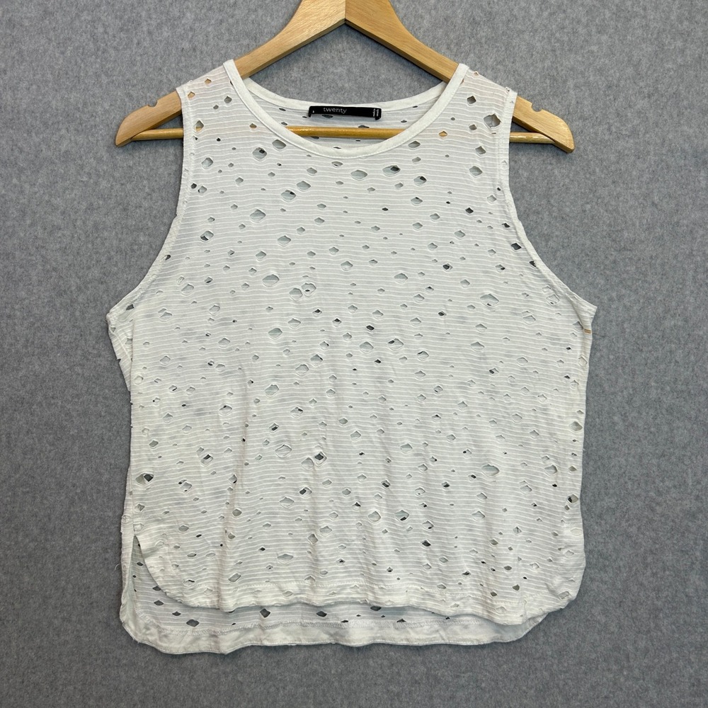 Twenty Size Small Muscle Tank Top White Distressed Burnout Laser Cut Edgy Grunge